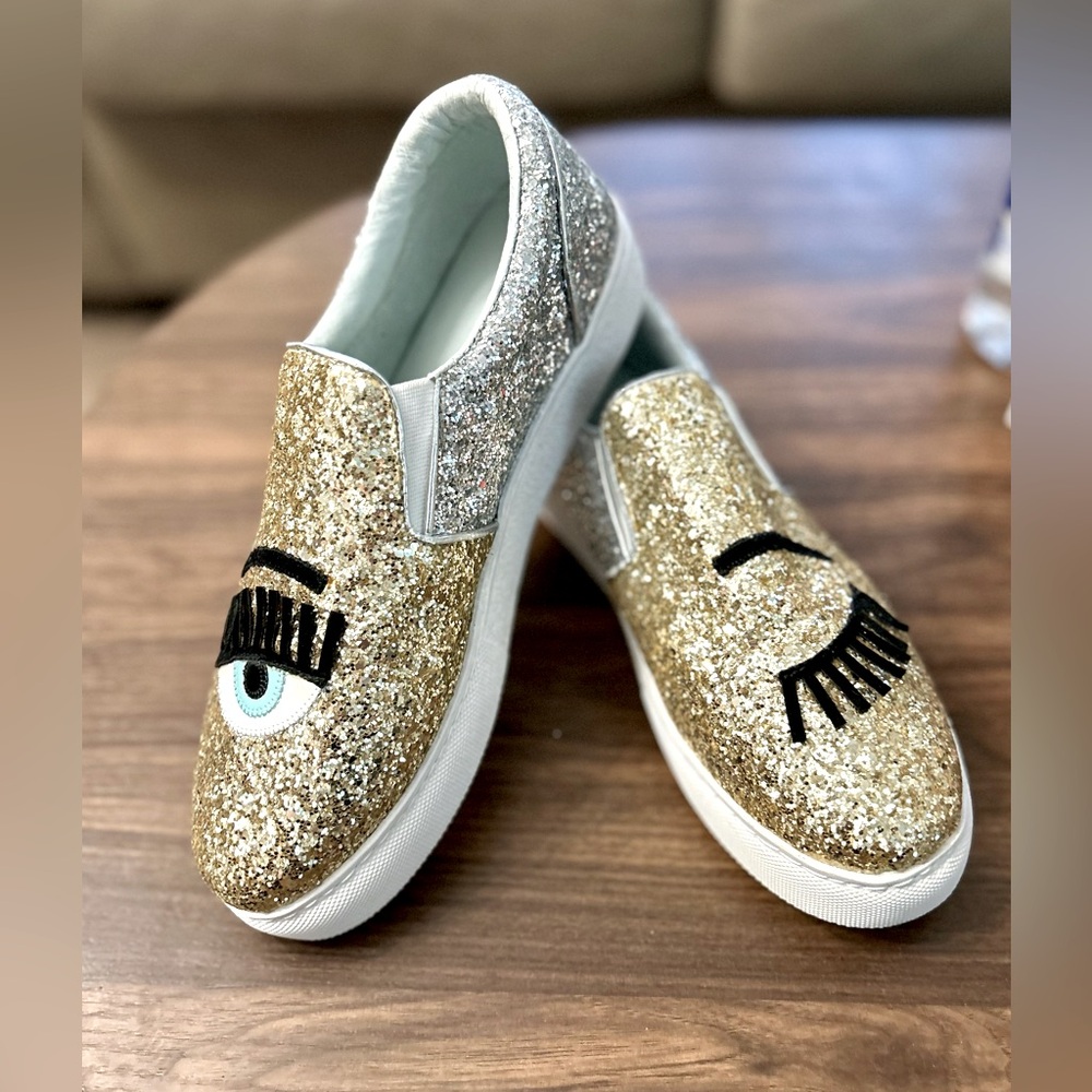 chiara ferragni glitter eye wink slip on trainers size 40